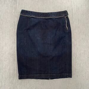 YSL Saint Laurent Skirt Womens 42 Blue Gold Lined Denim Rive Gauche Paris Ladies